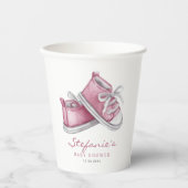 Waterverf Roze Baby Booties Baby shower Papieren Bekers (Voorkant)