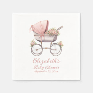 Waterverf Roze Baby Carriage Gepersonaliseerd Servet