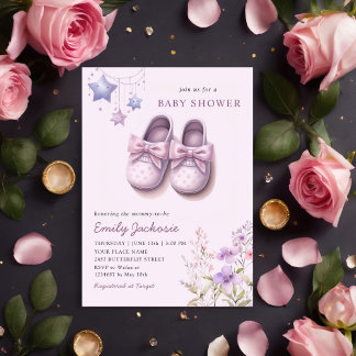 Waterverf Roze Baby Schoenen bloemenmeisje Baby sh Kaart