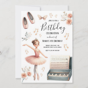 Waterverf Roze Ballerina Kids Verjaardagsuitnodigi Kaart