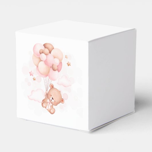 Waterverf roze ballonnen teddybeer Baby shower Bedankdoosjes (Achterkant)