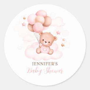 Waterverf Roze Balloon Teddy Bear Baby shower Ronde Sticker