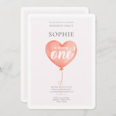 Waterverf Roze Baloon Verjaardagsfeestuitnodiging Kaart (Voorkant / Achterkant)