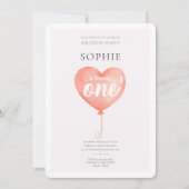 Waterverf Roze Baloon Verjaardagsfeestuitnodiging Kaart (Voorkant)