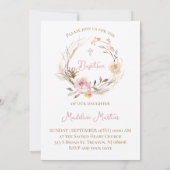 waterverf roze beige bloemen Doop Kaart (Achterkant)