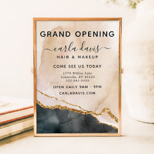 Waterverf Roze Black Gold Salon Grand Opening Poster