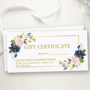 Waterverf Roze Blauw Bloem Motief Gouden Cadeaubon