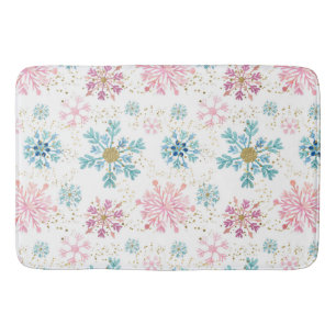 Waterverf Roze, Blauw & Goud Winter Sneeuwvlokken Badmat