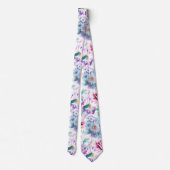 Waterverf roze, blauwe bloemen. stropdas (Achterkant)