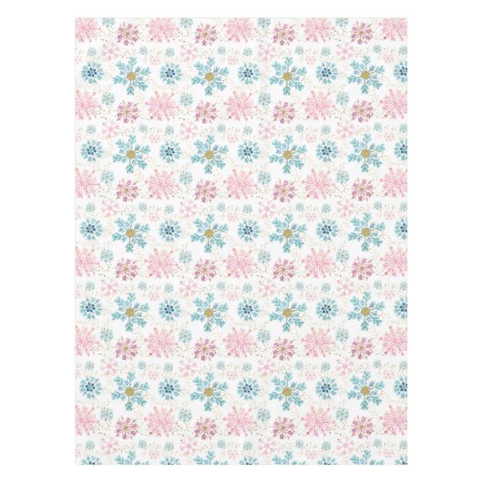 Waterverf Roze, blauwe en gouden wintersneeuwvlokk Tafelkleed (Voorkant)
