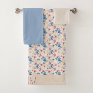 Waterverf roze blauwe Vlinder patroon naam Bad Handdoek