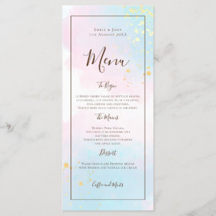 Waterverf Roze Blauwgroen Goud Confetti Bruiloft Menu