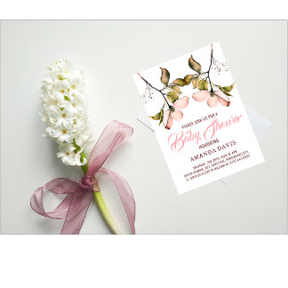 Waterverf Roze Bloeiende Kornoelje | Baby Shower Kaart