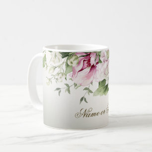 Waterverf Roze Bloem Frame Glanzend Brons Elegant Koffiemok