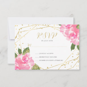 Waterverf Roze Bloem Goud Bat Mitzvah RSVP Kaartje