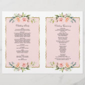 Waterverf Roze Bloem Gouden Lijst Bruiloftsprogram Flyer (Achterkant)