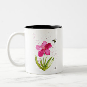 Waterverf roze bloem hommel tweekleurige koffiemok