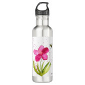 Waterverf roze bloem hommel waterfles  (Voorkant)