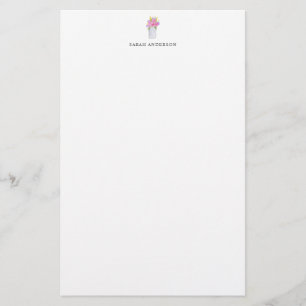 Waterverf Roze Bloem Potten Persoonlijk Briefpapier