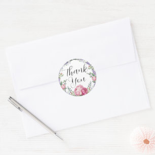 Waterverf roze bloemblaadjes lavendel educalyptus ronde sticker