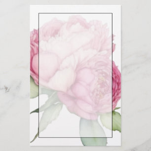 Waterverf roze bloemblaadjes roze pioenen roze roz briefpapier