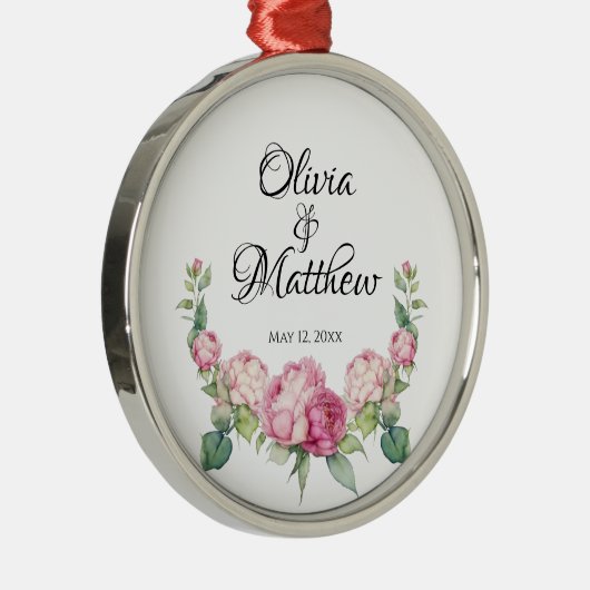 Waterverf roze bloemblaadjes roze pioenen roze roz metalen ornament (Rechts)