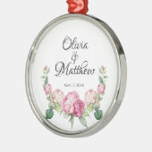 Waterverf roze bloemblaadjes roze pioenen roze roz metalen ornament (Links)