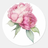 Waterverf roze bloemblaadjes roze pioenen roze roz ronde sticker (Voorkant)
