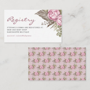 Waterverf Roze Bloemen Baby shower Register Informatiekaartje