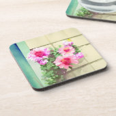 Waterverf Roze bloemen Bier Onderzetter (Linkerzijde)