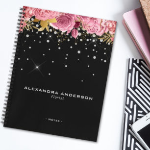 Waterverf Roze Bloemen Bloemendiamant Glitter Notitieboek