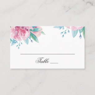 Waterverf roze bloemen. Blush florale bruiloft Plaatskaartje