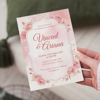 Waterverf Roze Bloemen Bruiloftsinvatie Kaart