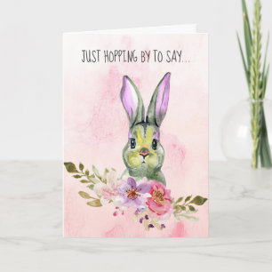 Waterverf Roze Bloemen Bunny Pasen Feestdagen Kaart