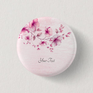 Waterverf Roze Bloemen Button