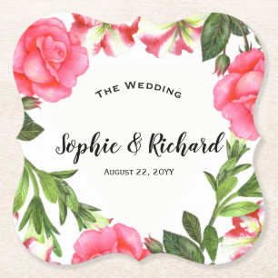 Waterverf Roze bloemen cirkel Wreater Kartonnen Onderzetters