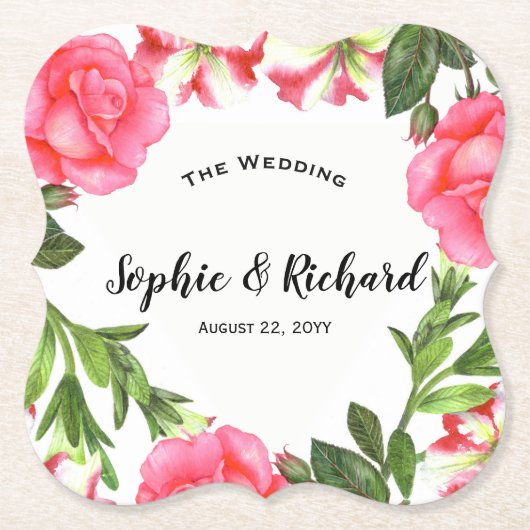 Waterverf Roze bloemen cirkel Wreater Kartonnen Onderzetters (Voorkant)