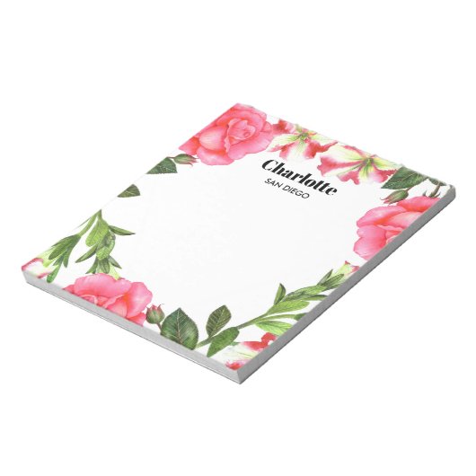 Waterverf Roze bloemen cirkel Wreater Notitieblok (Gedraaid)