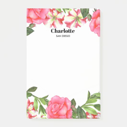 Waterverf Roze bloemen cirkel Wreater Post-it® Notes (Voorkant)