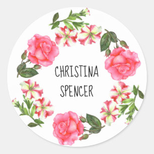 Waterverf Roze bloemen cirkel Wreater Ronde Sticker