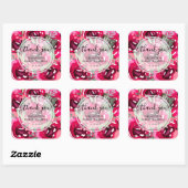 Waterverf Roze bloemen Dank u Vierkante Sticker (Vel)