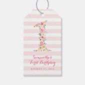 Waterverf Roze Bloemen Een Eerste Verjaardag Cadeaulabel (Voorkant)