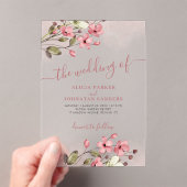 Waterverf Roze Bloemen Elegant Script Boho Wedding Acryl Uitnodigingen (Insitu (Draagbaar))