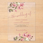 Waterverf Roze Bloemen Elegant Script Boho Wedding Acryl Uitnodigingen (Voorkant)