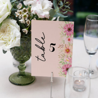 Waterverf Roze Bloemen Elegant Tafelnummer Kaart