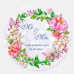 Waterverf Roze Bloemen en Vlinder Lente Deken Ronde Sticker