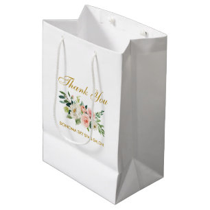 Waterverf Roze Bloemen Goud Elegant Dank u Medium Cadeauzakje