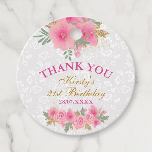 Waterverf roze bloemen goudflora Birthday Party Bedankjes Labels (Voorkant)
