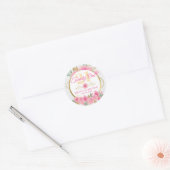 Waterverf roze bloemen & goudflora Birthday Party Ronde Sticker (Envelop)