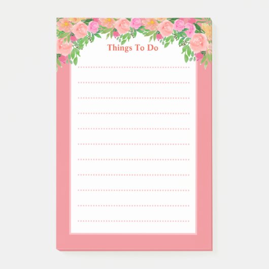 Waterverf roze bloemen hebben dingen te doen post-it® notes (Voorkant)